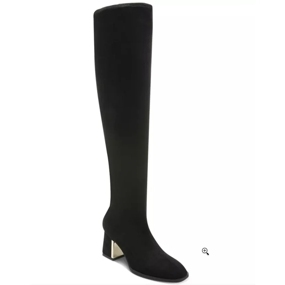Alfani Nanda Black Faux Suede Over The Knee Boots Gold Heel Women's‎ Size 5 NEW